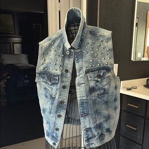 American Vintage Studded blue Denim Vest punk rock rocker, Gothic rock ‘n’ roll